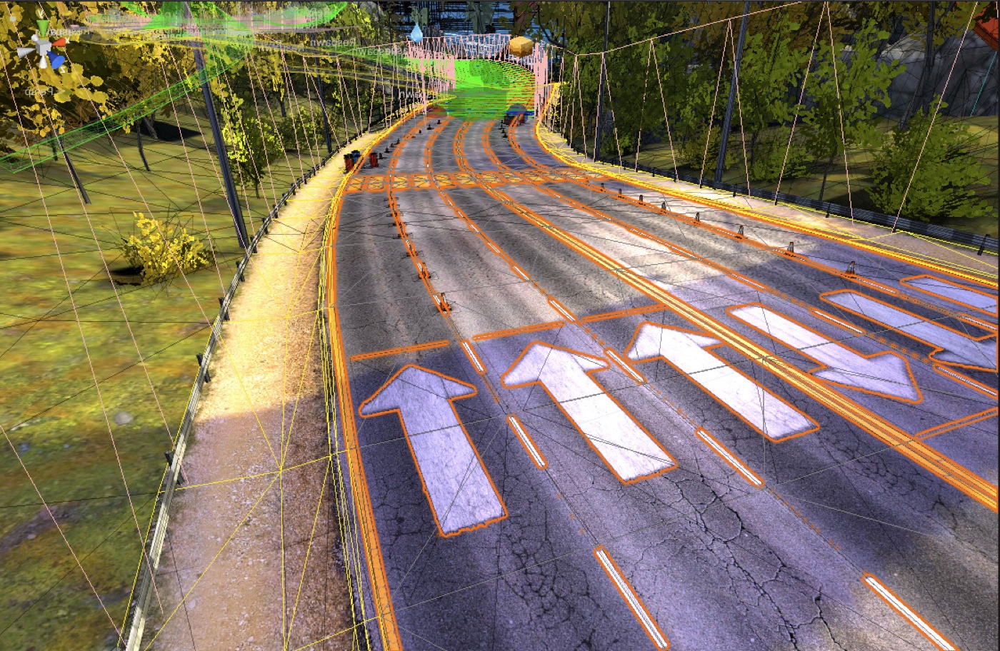 Road markings selected in the editor